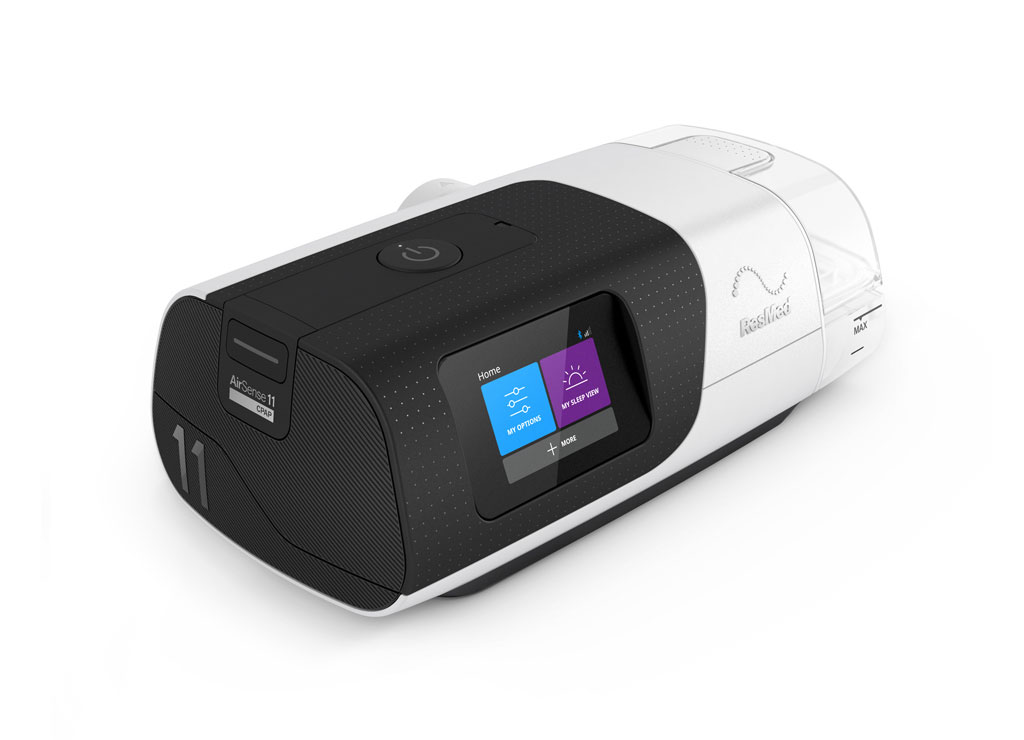 ResMed AirSense 11 AutoSet CPAP machine, angled three-quarter view